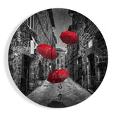 Red Umbrellas Glass Wall Art.